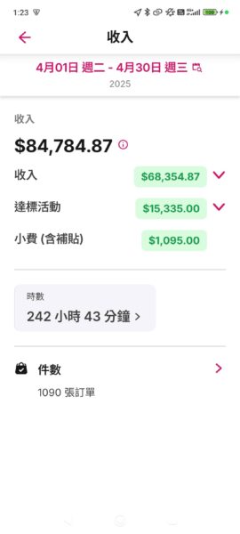 熊貓外送4月收入